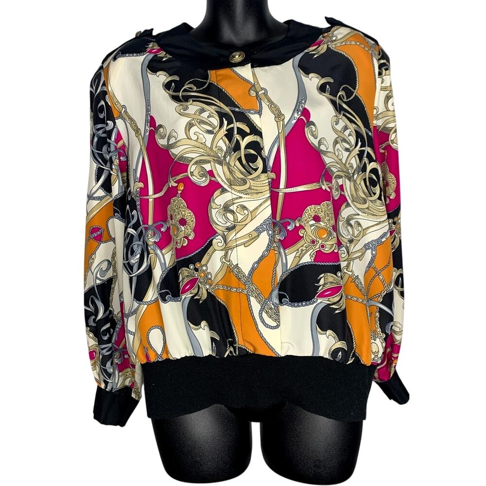 Andrea Gayle Women's 14 Button Jacket Blouse with Matching Scarf Headwrap Vtg